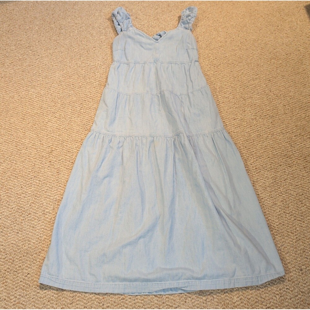 Old Navy Tiered Maxi Dress Womens S Blue Cotton Chambray Smocked Prairie Country